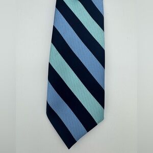 Boys Clip on dressy neck tie striped blue classic wedding outfit kids size